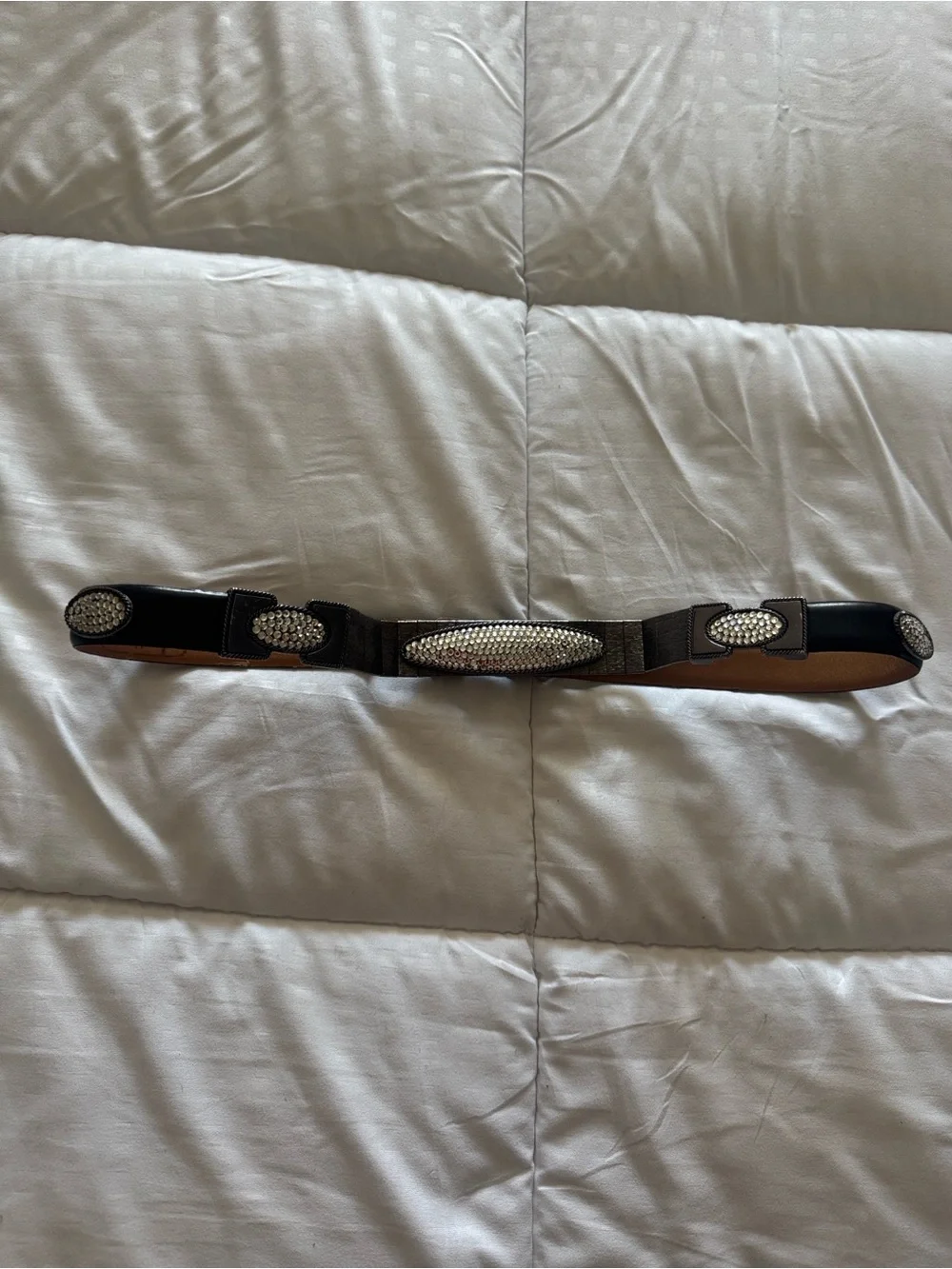 Simons Black leather  Belt with Sparkling Crystal Accents